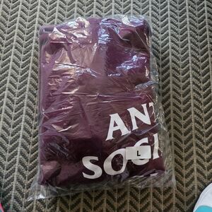 Anti-Social Social Club Cut Off Logo Hoodie Burgundy LG
